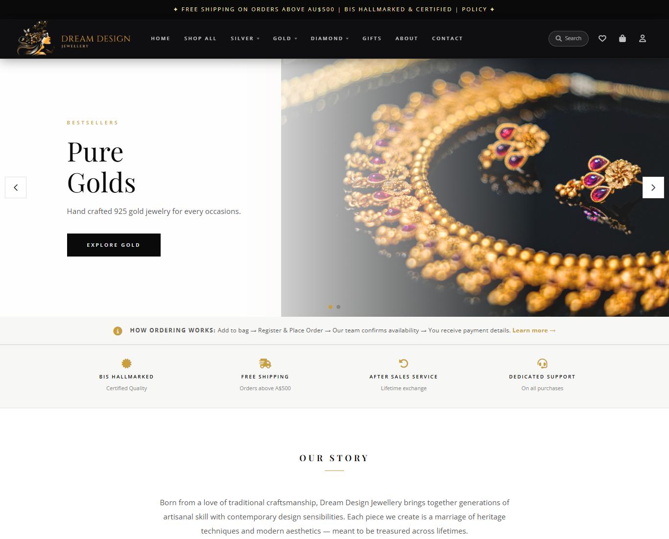 Dream Design Jewellery ecommerce website design