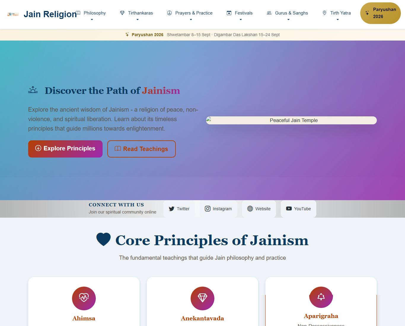 The Jain Religion website design
